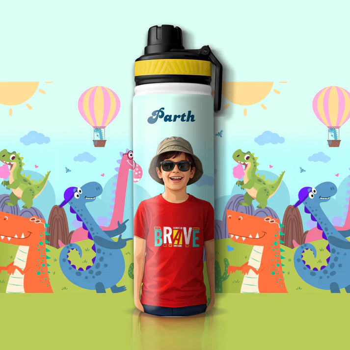 Personalized Kids Stainless Steel Water Bottle with Custom Name & Cartoon Avatar | Leak-Proof School Bottle