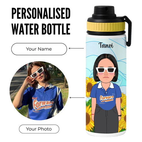 Personalized Stainless Steel Water Bottle with Custom Name & Avatar | Leak-Proof Bottle