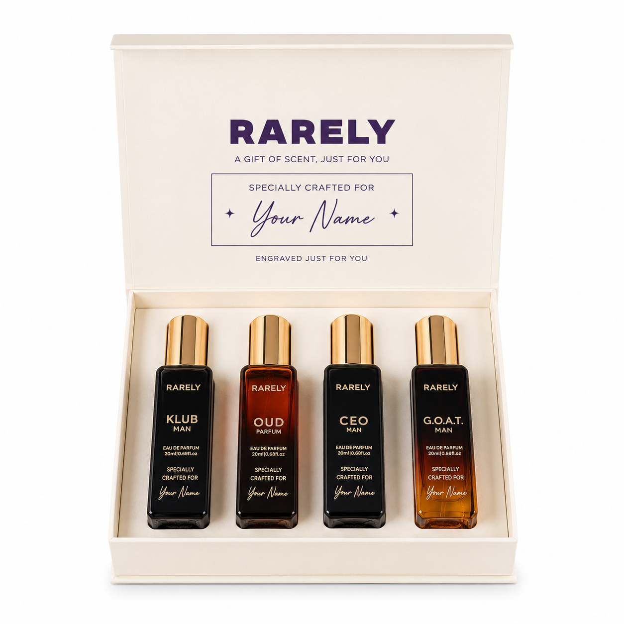 Rarely™ Personalized Luxury Perfume Gift Box for Him | Custom Name Engraved | Premium Perfume Gift Set for Men