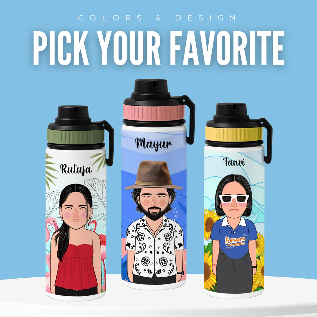 Personalized Stainless Steel Water Bottle with Custom Name & Avatar | Leak-Proof Bottle