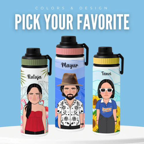 Personalized Stainless Steel Water Bottle with Custom Name & Avatar | Leak-Proof Bottle
