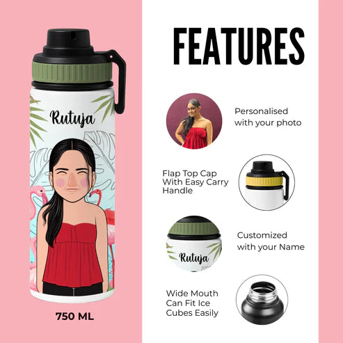 Personalized Stainless Steel Water Bottle with Custom Name & Avatar | Leak-Proof Bottle