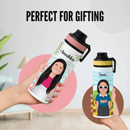 Personalized Stainless Steel Water Bottle with Custom Name & Avatar | Leak-Proof Bottle