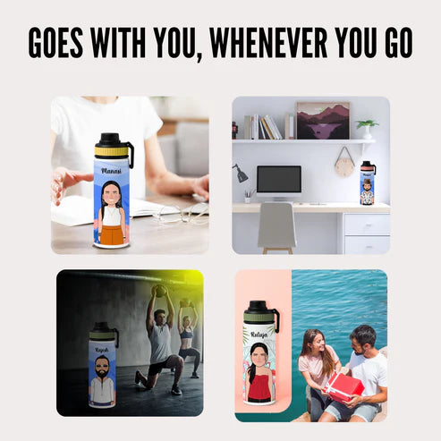 Personalized Stainless Steel Water Bottle with Custom Name & Avatar | Leak-Proof Bottle