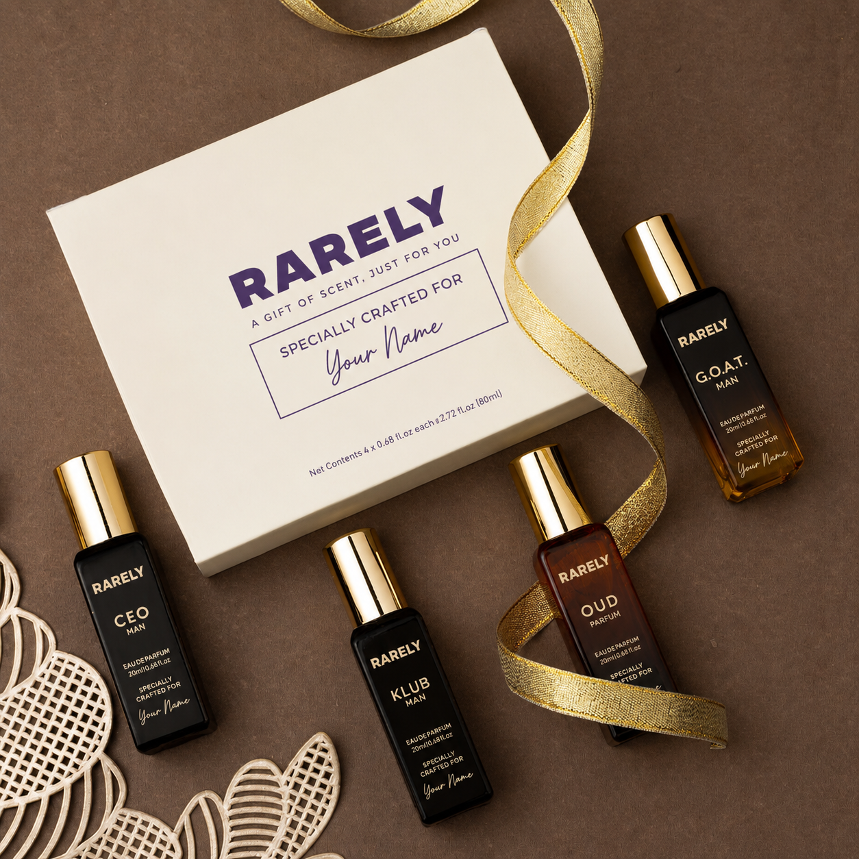 Rarely™ Personalized Luxury Perfume Gift Box for Him | Custom Name Engraved | Premium Perfume Gift Set for Men