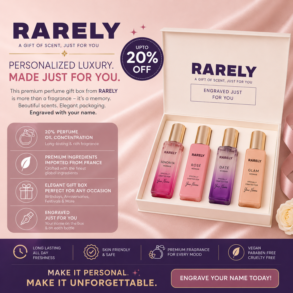 Rarely™ Personalized Luxury Perfume Gift Box for Her | Custom Name Engraved | Premium Perfume Gift Set for Women