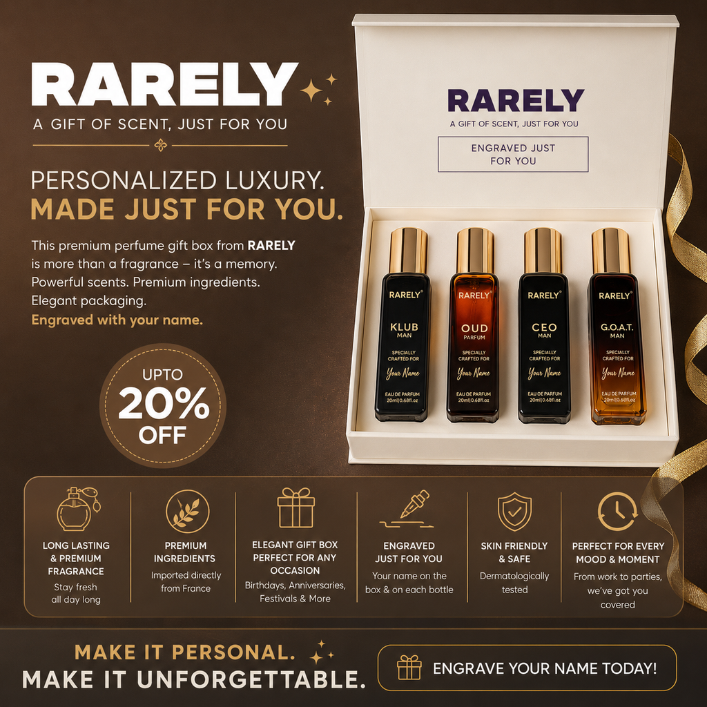 Rarely™ Personalized Luxury Perfume Gift Box for Him | Custom Name Engraved | Premium Perfume Gift Set for Men