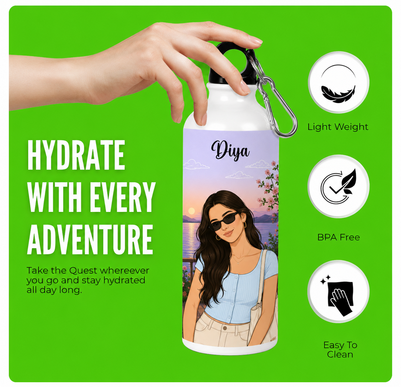 Rarely 1L Personalized Insulated Water Bottle Leak-Proof Cap Stainless Steel
