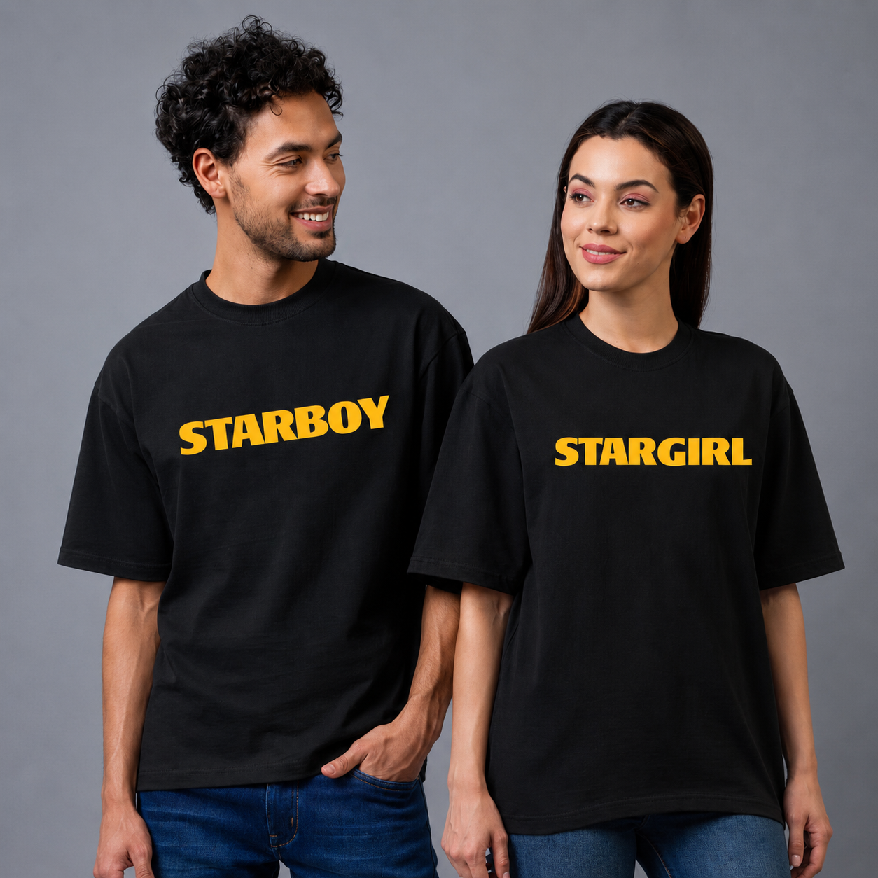 Star Boy & Star Girl Couple Oversized T-shirt