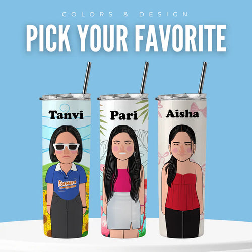 Personalized Stainless Steel Tumbler with Straw | Custom Name & Cartoon Avatar | Leak-Proof Insulated Cup for Kids & Adults