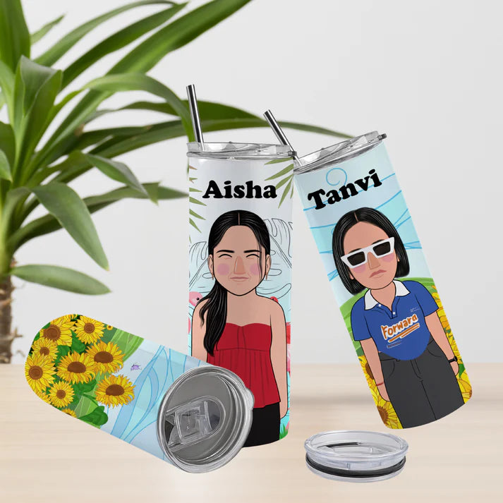 Personalized Stainless Steel Tumbler with Straw | Custom Name & Cartoon Avatar | Leak-Proof Insulated Cup for Kids & Adults