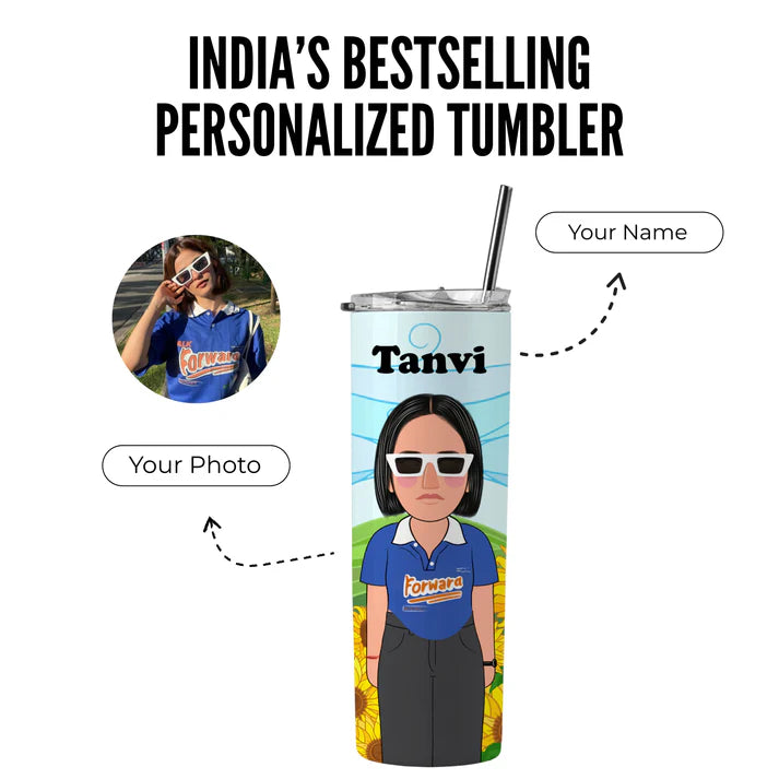 Personalized Stainless Steel Tumbler with Straw | Custom Name & Cartoon Avatar | Leak-Proof Insulated Cup for Kids & Adults