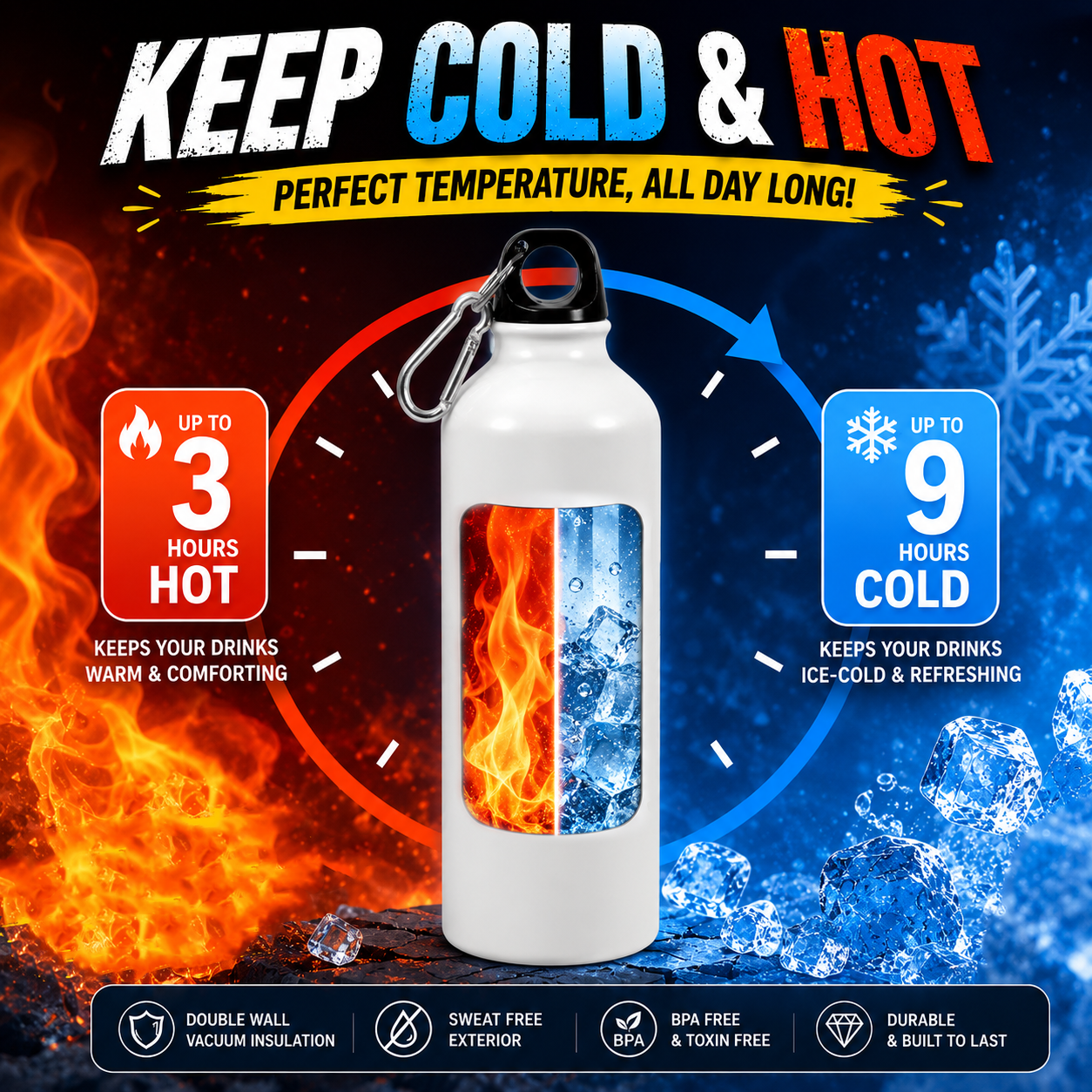 Rarely 1L Personalized Insulated Water Bottle Leak-Proof Cap Stainless Steel