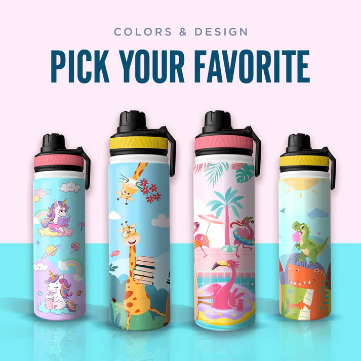 Personalized Kids Stainless Steel Water Bottle with Custom Name & Cartoon Avatar | Leak-Proof School Bottle