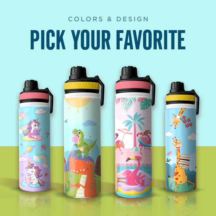 Personalized Kids Stainless Steel Water Bottle with Custom Name & Cartoon Avatar | Leak-Proof School Bottle
